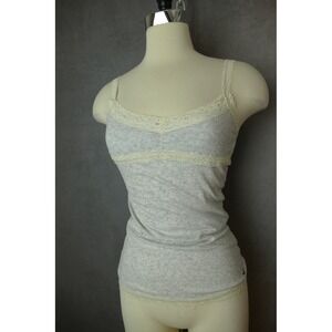 Hollister Gray Lace Trim Cami Tank Top Soft Knit Stretch Casual Womens Small‎